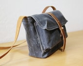 Waxed Canvas Satchel // The Small Satchel in Slate with Leather Straps
