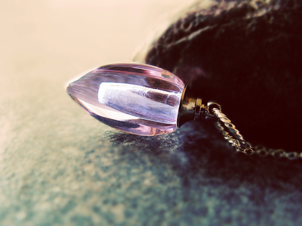 Pink perfume bottle Delicate necklace pendant little glass vial teardrop shape romantic necklace simple necklace free shipping in the US