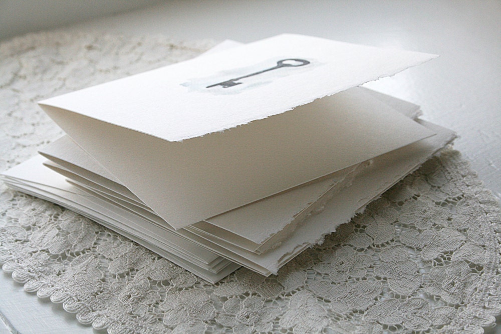 5 Skeleton Key Cards and Envelopes, Eco-friendly, Blank, Thank you cards, Gift for Hostess, Teacher, Mother, Sister, Friend