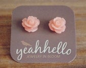 ice coral pink parade rose flower earrings by yeahhello