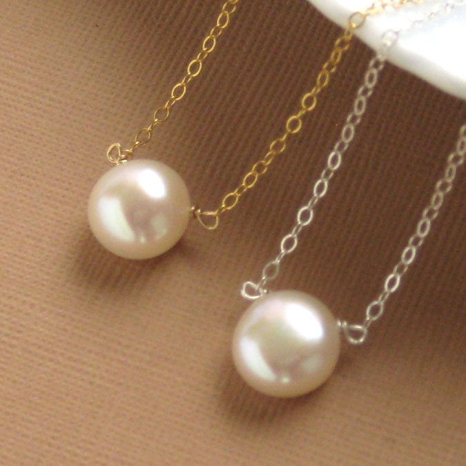 Button Pearl Necklace, White Pearl Drop, Simple Pearl Necklace, June Birthday, Bridesmaid Gift, Classic