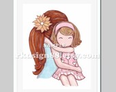 Girls room decor mother daughter art baby girl nursery art children's art red hair mom blonde hair girl - My Sunshine 8x10