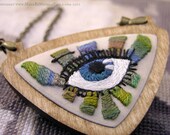 The Midwinter Eye Pendant - Miniature Embroidery and Birch Wood