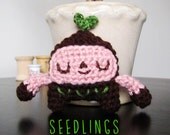 Seedling 004 - cute little amigurumi plant seedlings - dark brown with pink and dark green leaves