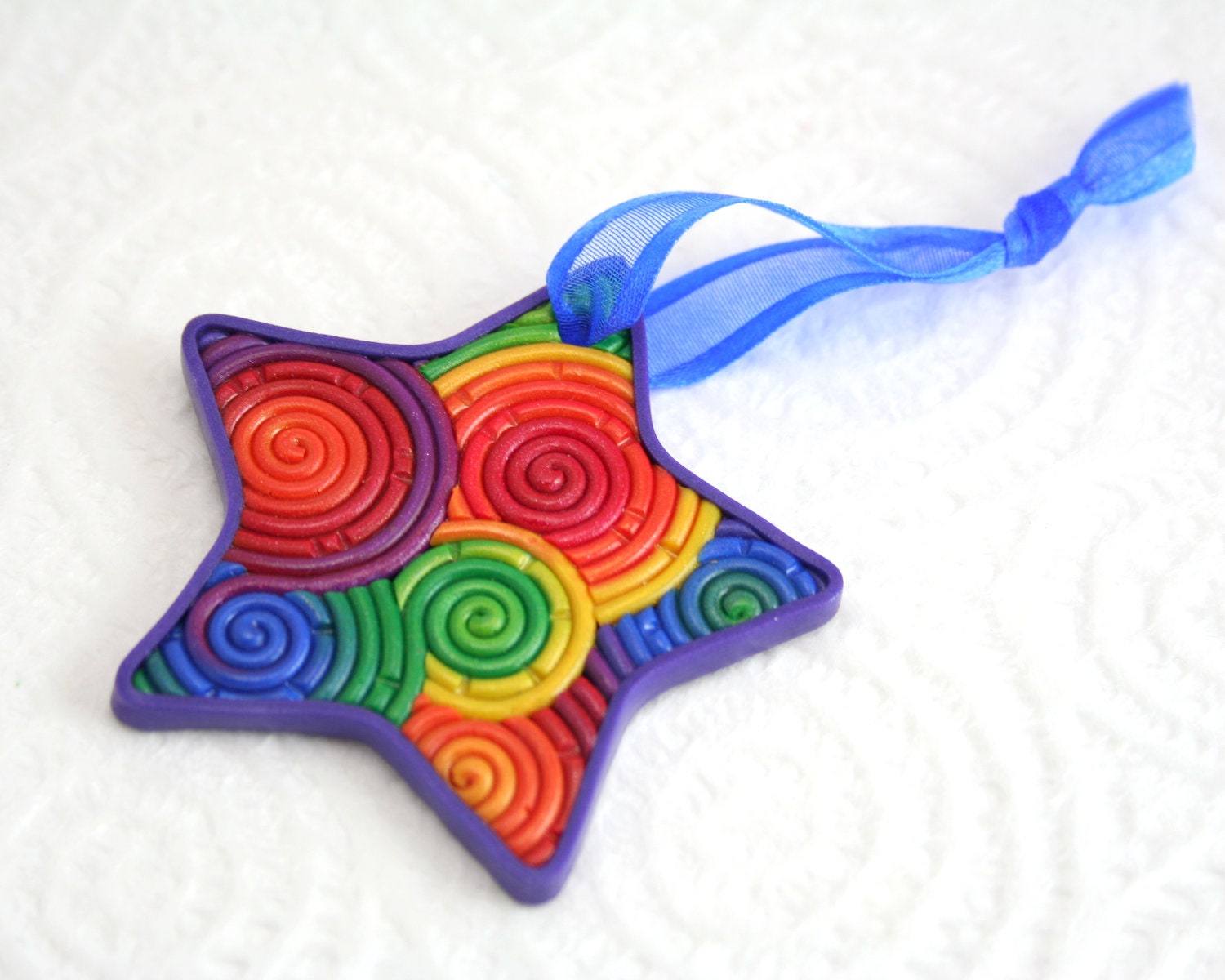 Rainbow Star Ornament in Polymer Clay Filigree - StarlessClay