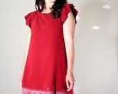 Flirty dress lace print arrows stenciled ruby red ruffles medium POINT OF LIGHT