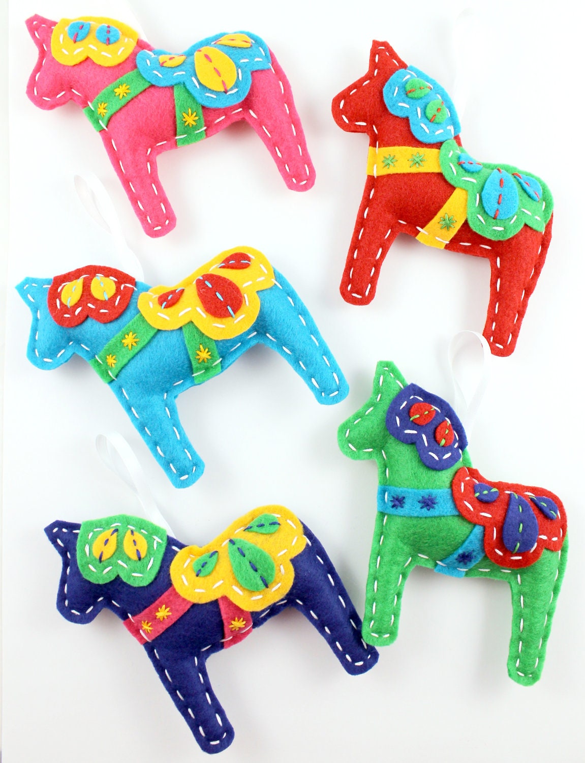 Your Choice of One Dala Horse Felt Ornaments Teal Red Christmas Swedish Cute Ornament