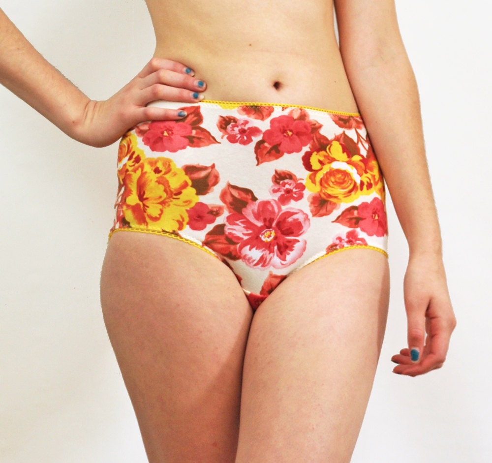 retro florla print high waist panties lingerie underwear