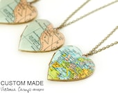 Custom Map Necklace, Large Heart Locket, Personalized, Vintage Locket, Map Locket Jewelry, Choose Your City - Made to Order