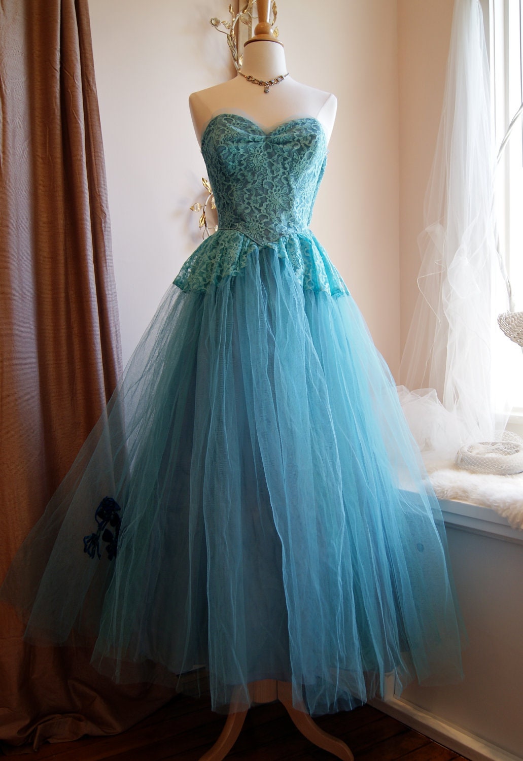 Dress  50s Prom Dress  Vintage 1950s Peacock Blue Party Prom Dress ...