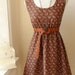 Floral Dress in Chestnut Brown and Cream Pretty Quaint Dress L
