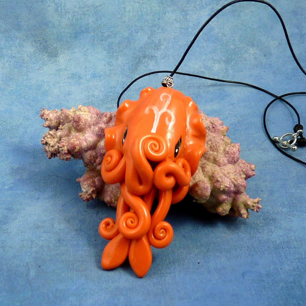 Coral Cuttlefish Necklace, Kawaii Handmade Polymer Clay Jewelry