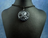 Antique Silver Small Cthulhu Cameo Necklace with Chain, Polymer Clay Fashion Jewelry