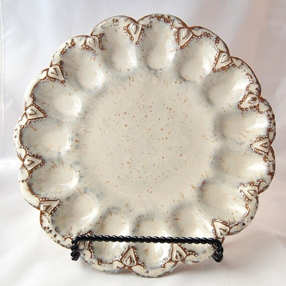Deviled Egg Plate / Platter in Cream White by StoneLotusPottery