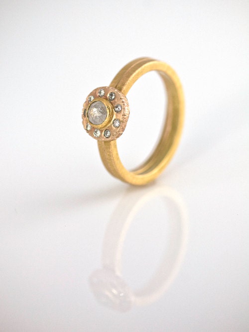 Sparkly Ring Halo Rose Cut Diamond Recycled 22k, 18k & 14k Gold Eco Friendly Metal Stacking