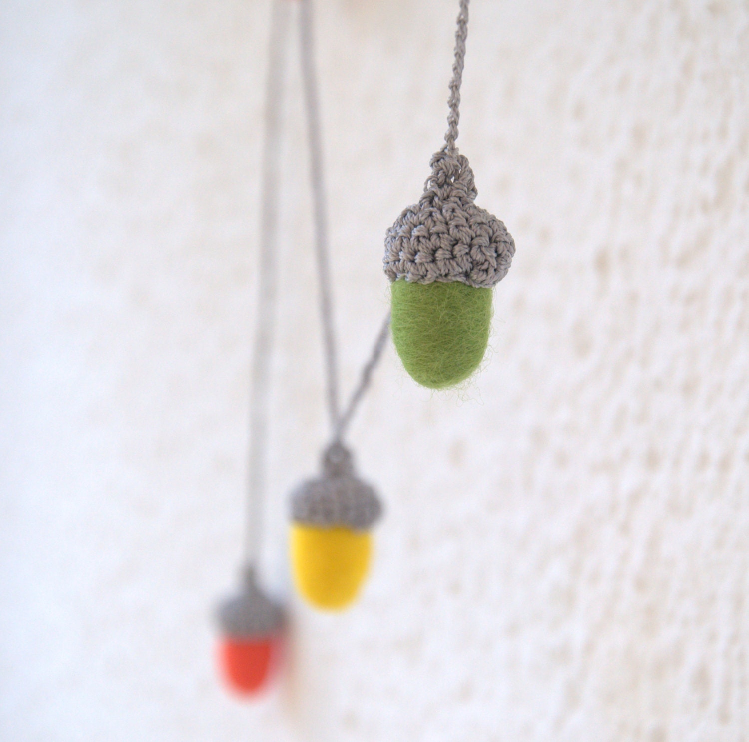 Rainbow Birthday garland Felted Acorns silver set of 10 wool ornament gift  decoration party Weddings favors children nursery bedroom decor