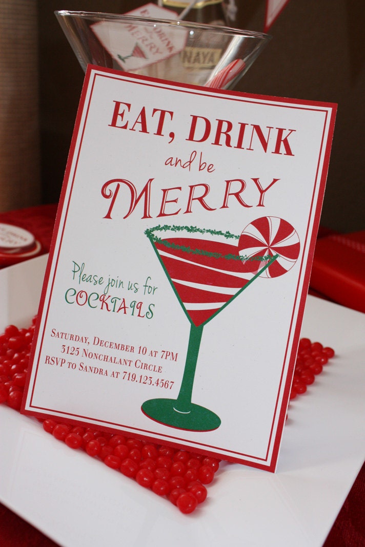 COCKTAIL MARTINI Printable Party Invitation - Red and Green Il_570xn
