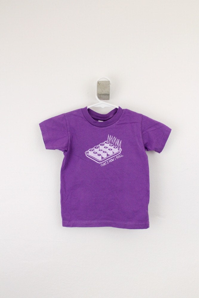 sushi tshirt toddler organic cotton screen printed That's How I Roll 2T 4T 6T purple with white ink