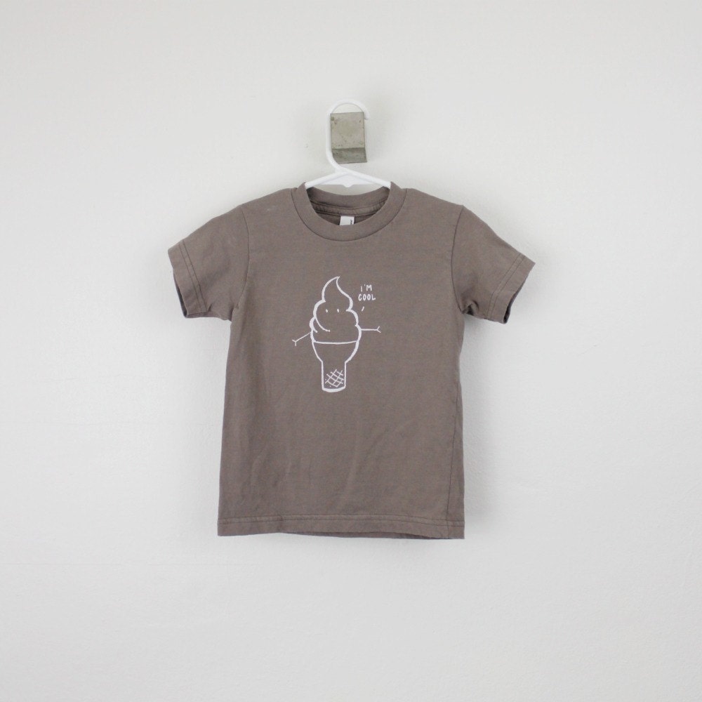Ice cream organic tshirt toddler I'm cool cinder light brown tshirt  2T 4T 6T
