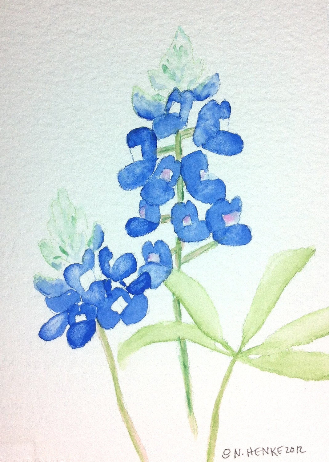 Simple Bluebonnets, Greeting Cards by Nan Henke 4 1/4 x 5 1/2 inch   (a set of 4) Blank