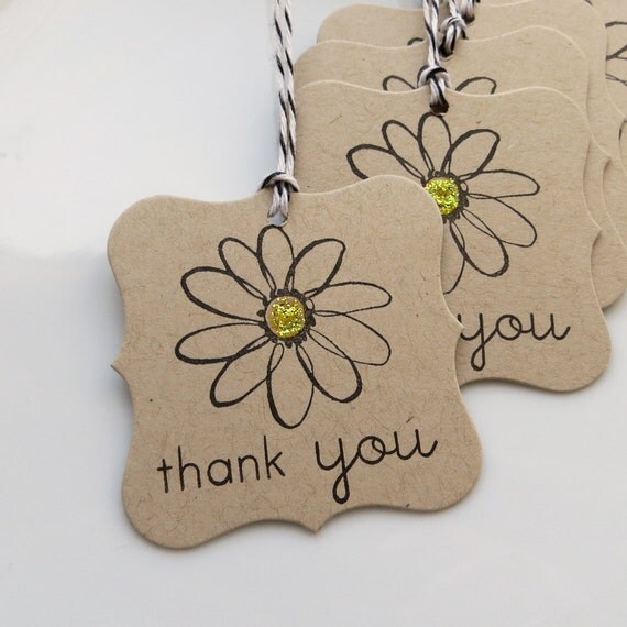Thank You Tags Glitter Daisy - Set of 6 - Custom Colors Available - Bridal Shower Thank You Tags Baby Shower Favor Tags Il_570xn