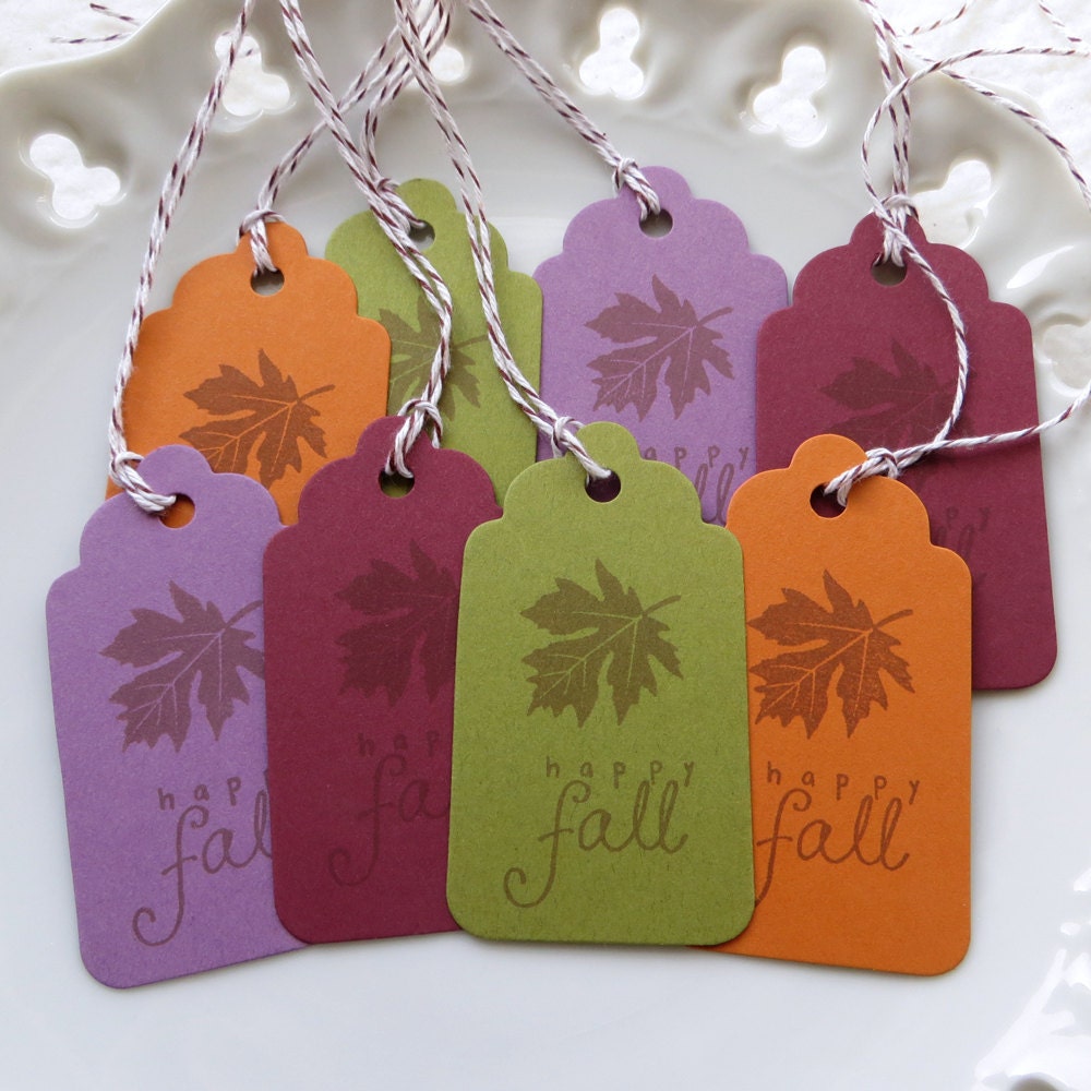 Happy Fall Leaf Tags - Set of 8 - Custom Colors Available - Fall Favor Tags Fall Leaves Fall Tags Thanksgiving Tags Il_570xn
