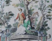 Watteau Print / Antique Watteau Print / Framed Vintage Rococo Print / Rococo / Hunting Art / Hunt Art