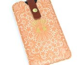 Leather iPhone  / new iTouch Case - Delicious Peach lace with cream and Gold finish