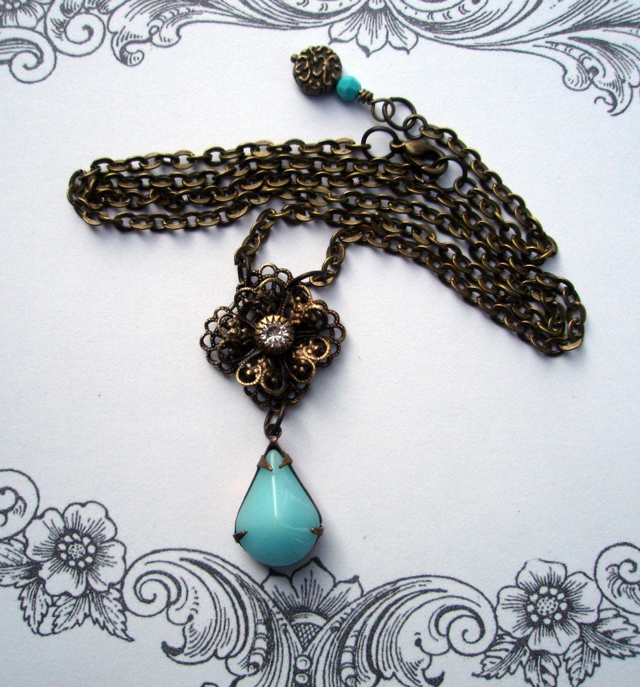 ROBIN, Vintage Tiffany Blue Necklace, Pendant Necklace, Estate Style Necklace, Upcycled Necklace, Aqua Necklace