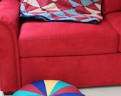 ON SALE Patchwork Floor Pouf, Floor Pillow, Floor Cushion - Red, Blue, Yellow, and Green