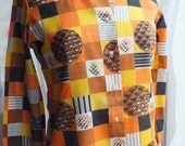 Vintage French Seventies Geometric Print Orange Yellow Black Shirt PierBé