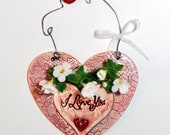 Valentines Day Gift - Ceramic Wall Pocket, Wall Hanging, Valentine, I Love You, , red, white, blue