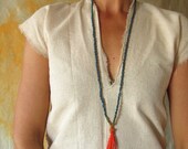 fiber necklace, orange fringe