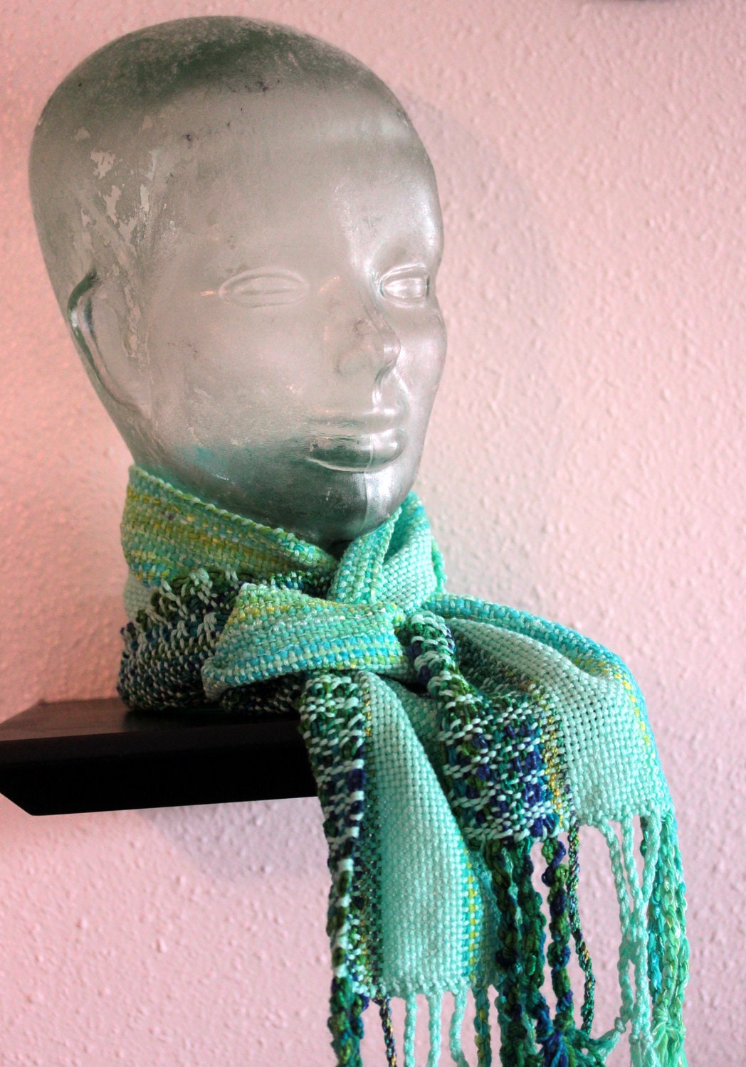 Handwoven Scarf: Variegated Green Scarf "Siren Song"