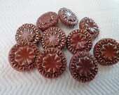 Glass Vintage Buttons - Cinnamon and Silver Snowflakes