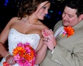 Silk Bridal Bouquets Hot Pink Orange Wedding flower Package 12 Pieces by AmoreBride Orange Fuschia Gerbera Daisy maids Bouquets boutonniere