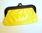 1970s Leather Clutch / Mustard Yellow Handbag / Made in Italy