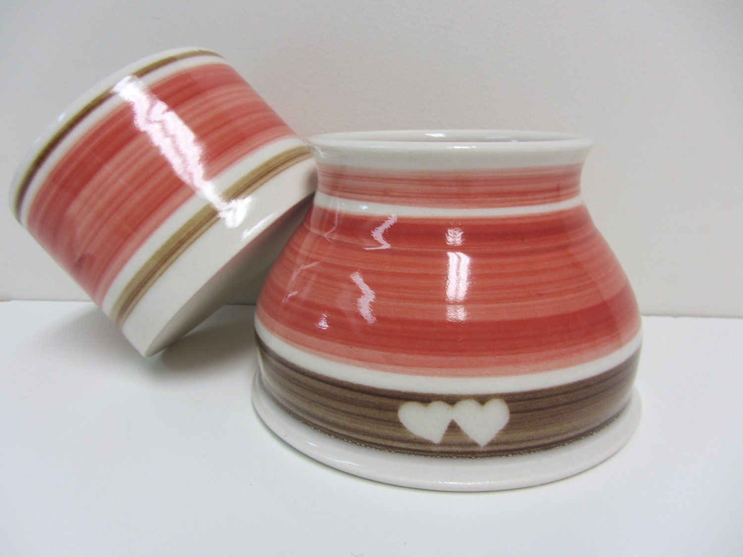 2 Handmade Ceramic Spaniel Bowls - (Customized) - Salmon glaze
