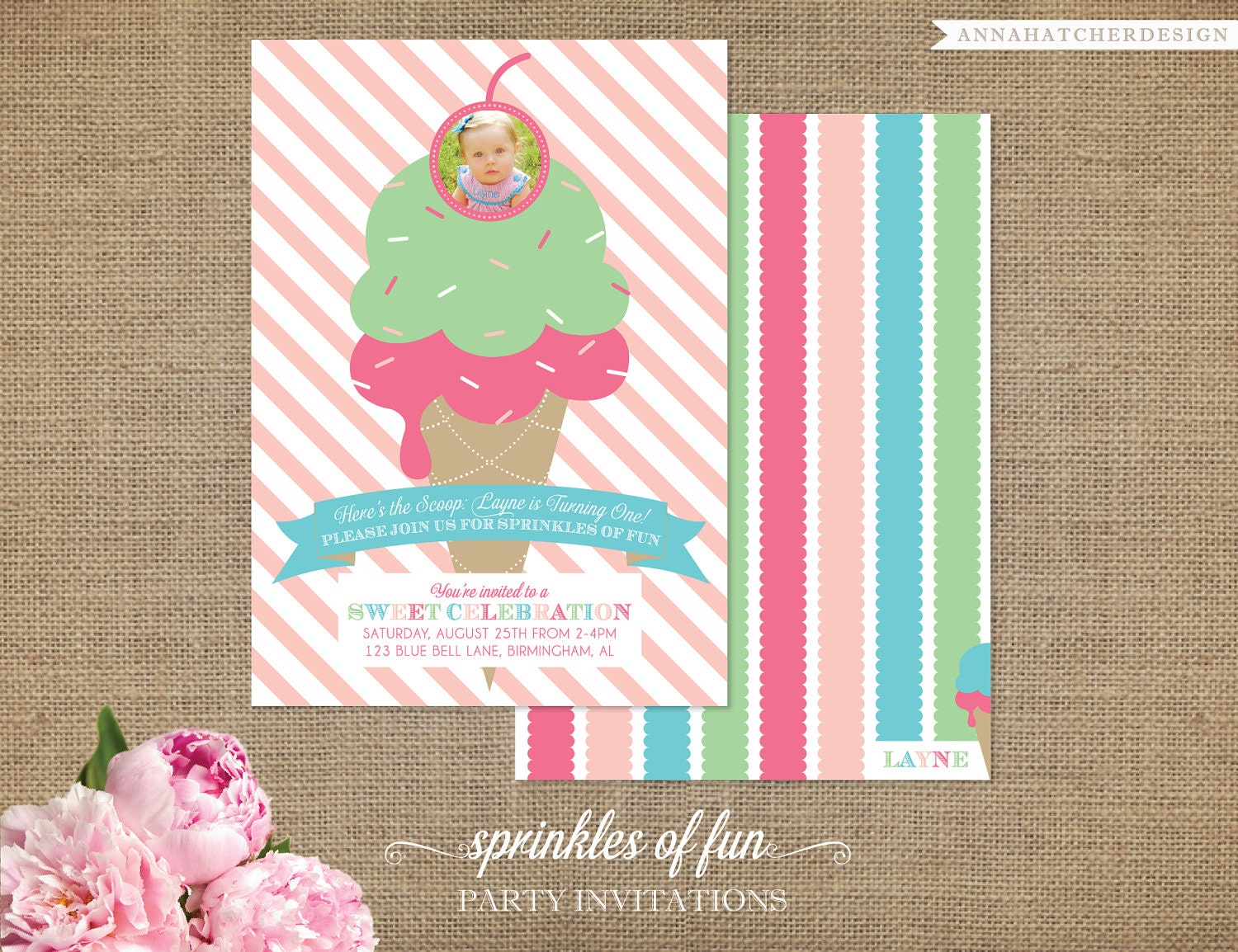 Sprinkles of Fun Invitations - Ice Cream Theme Party - Digital File or Design for Printed Invitations with FREE SHIPPING
