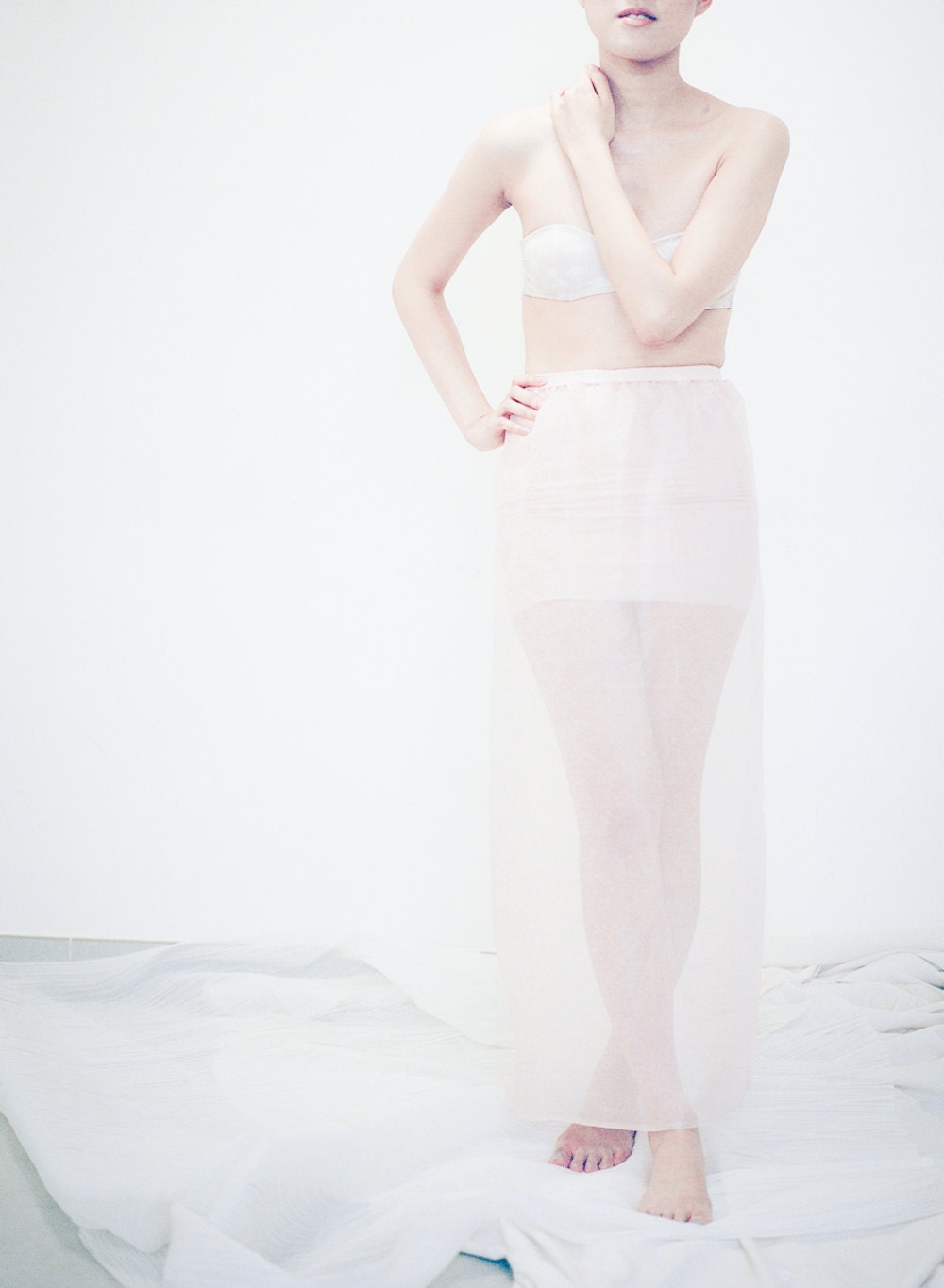 sheer maxi skirt pale pink silk organza nude beige peach