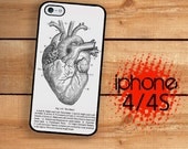 iPhone 4S Case Slim Profile Vintage Medical Anatomical Heart Diagram  /Hard Case For iPhone 4 and iPhone 4S Gothic Styling