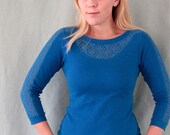 Blue shirt lace yoke and sleeves