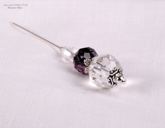 Purple Stick Pin, 3 Inch Crystal Stick Pin, Hat Pin, Scarf Pin, Hijab Pin KC0293 - KillamCreative