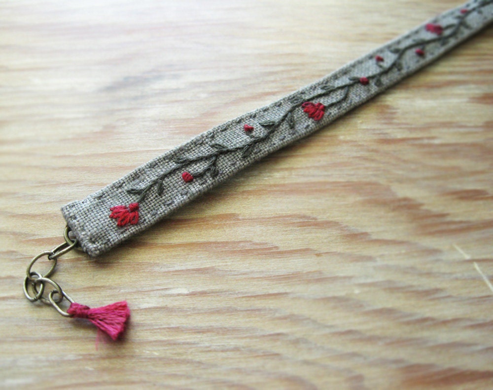 Pink and Grey Embroidered Bracelet