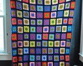 Vintage Afghan Blanket Dark Granny Squares