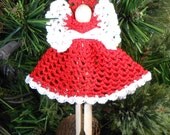Crocheted Clothespin Angel Holiday Christmas Tree Ornament - Hattie in Christmas Red - Free Shipping
