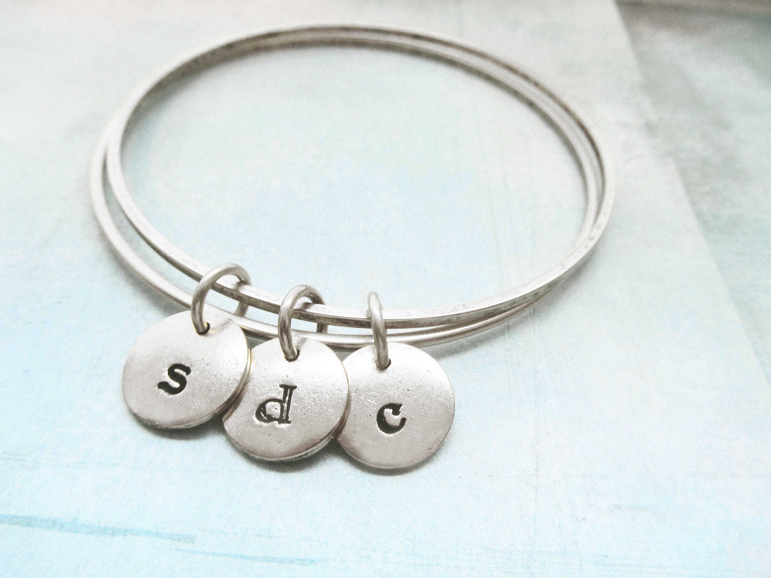 Bangle Bracelets with 3 Silver Custom Discs