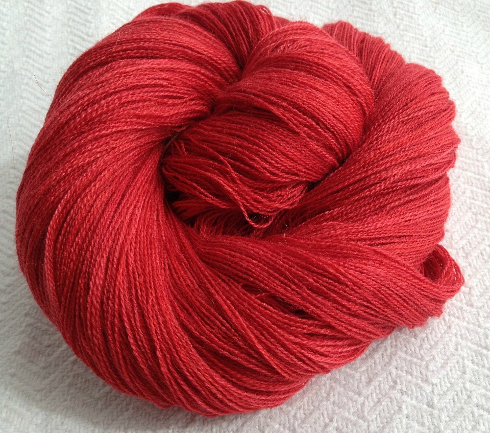 Christmas Holly Berry Red LACE Cashmere Baby Alpaca silk Luxury Yarn Lingon Berry London 1312 yards handdyed lace weight