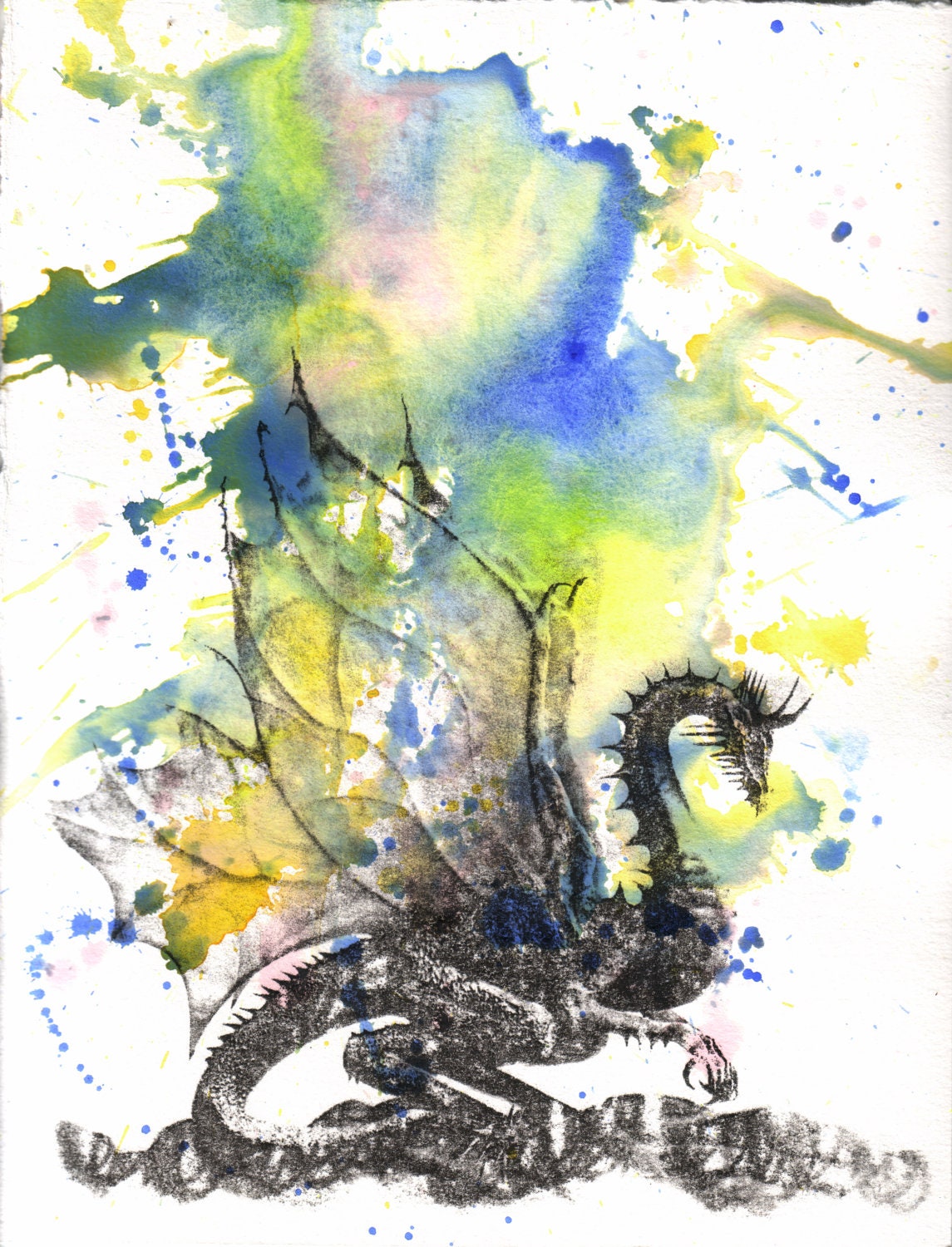 Mythical Dragon Art Print From Original Watercolor Painting - 8 x 10 in Art Print Buy 2 and receive a Third Print Free
