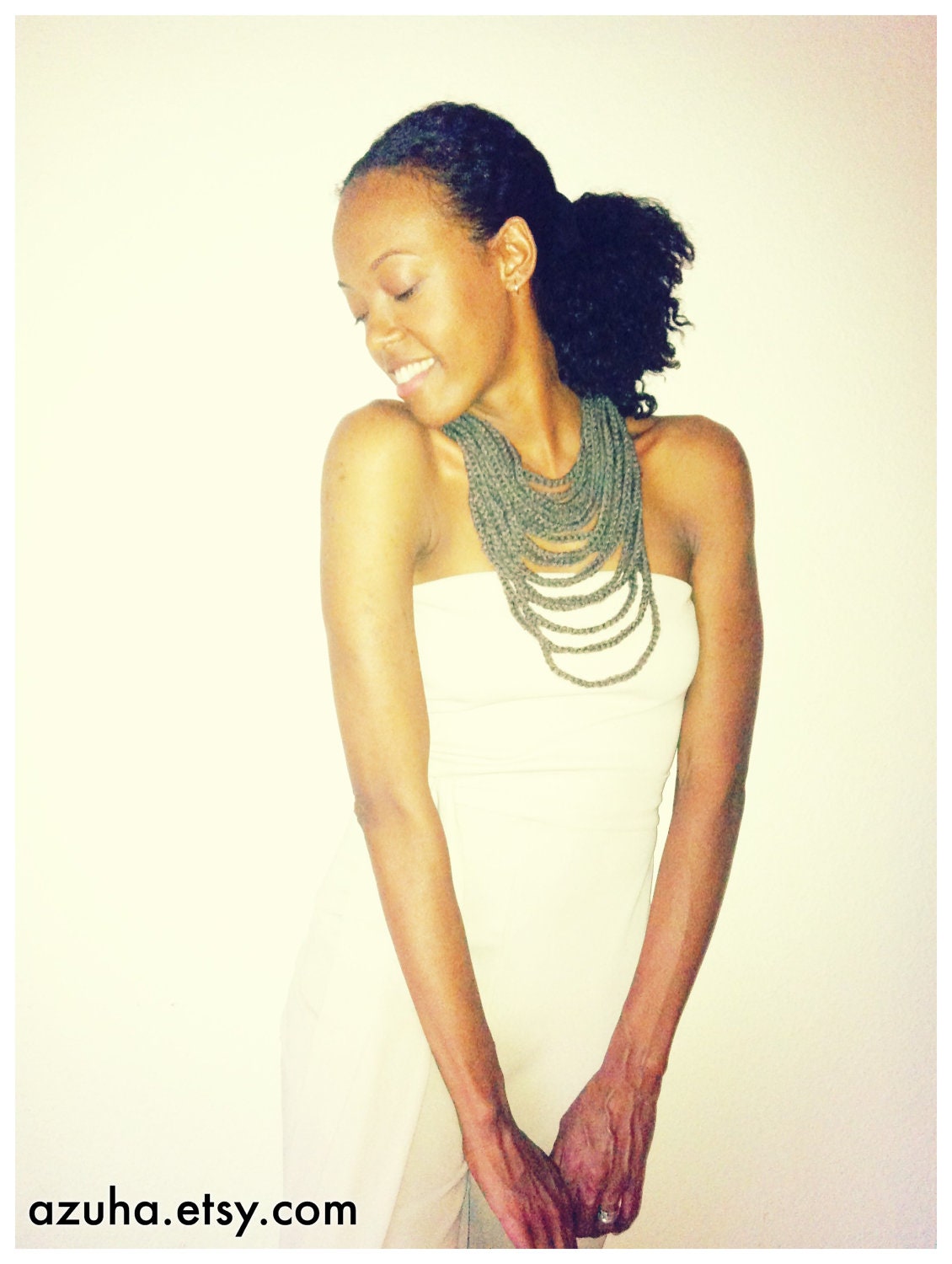 ABUNDANCE---crocheted chain fiber necklace in "chai"